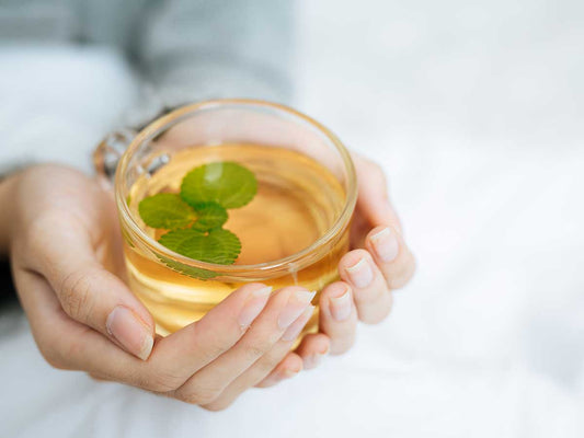 In diesem Bild hält eine Hand eine Kräutertee Sorte