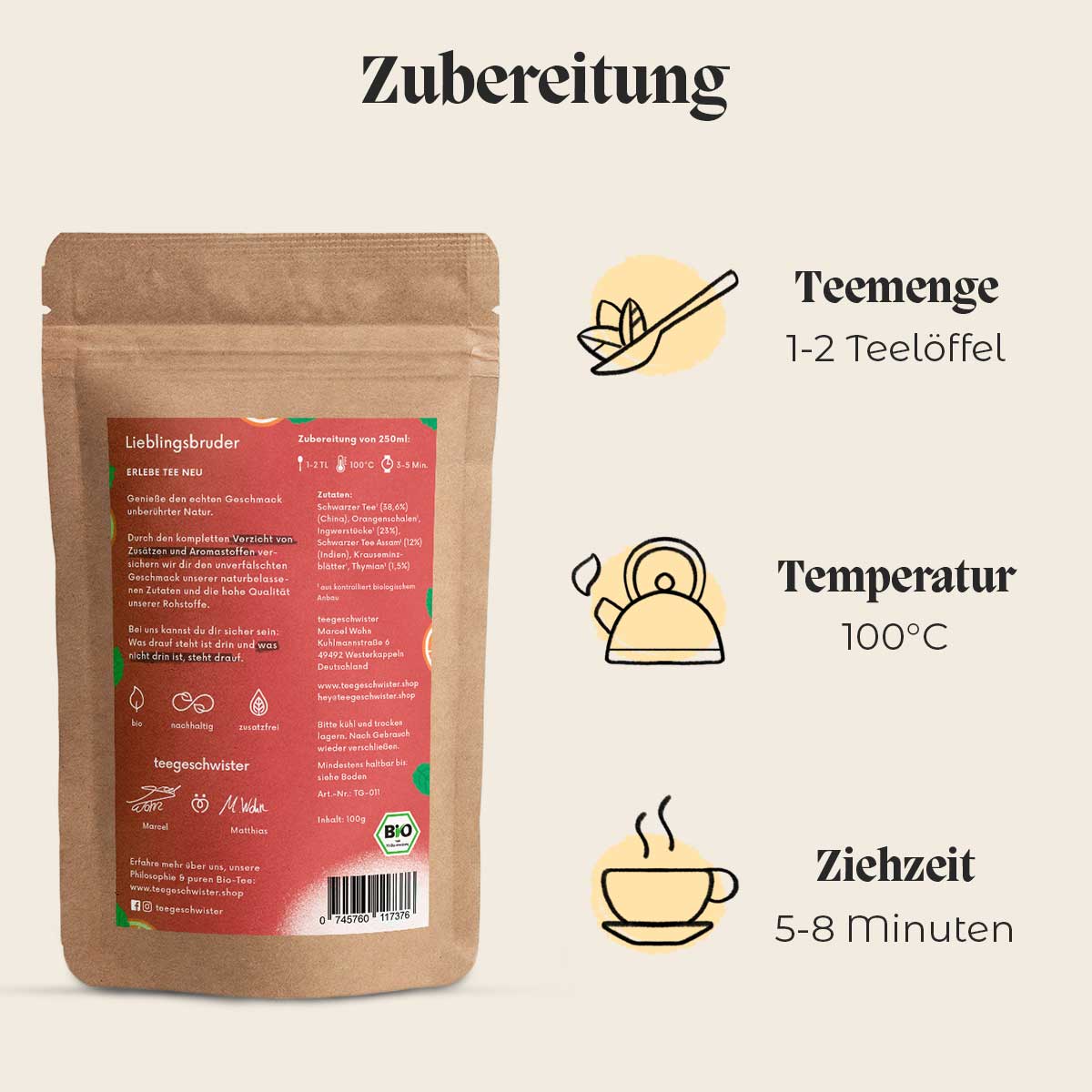 Dieses Bild zeigt die Zubereitung für das Tee Geschenk für den Bruder.
