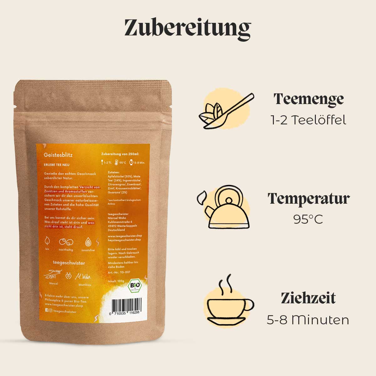 In diesem Bild wird die Zubereitung des Guarana Tee mit Mate dargestellt.