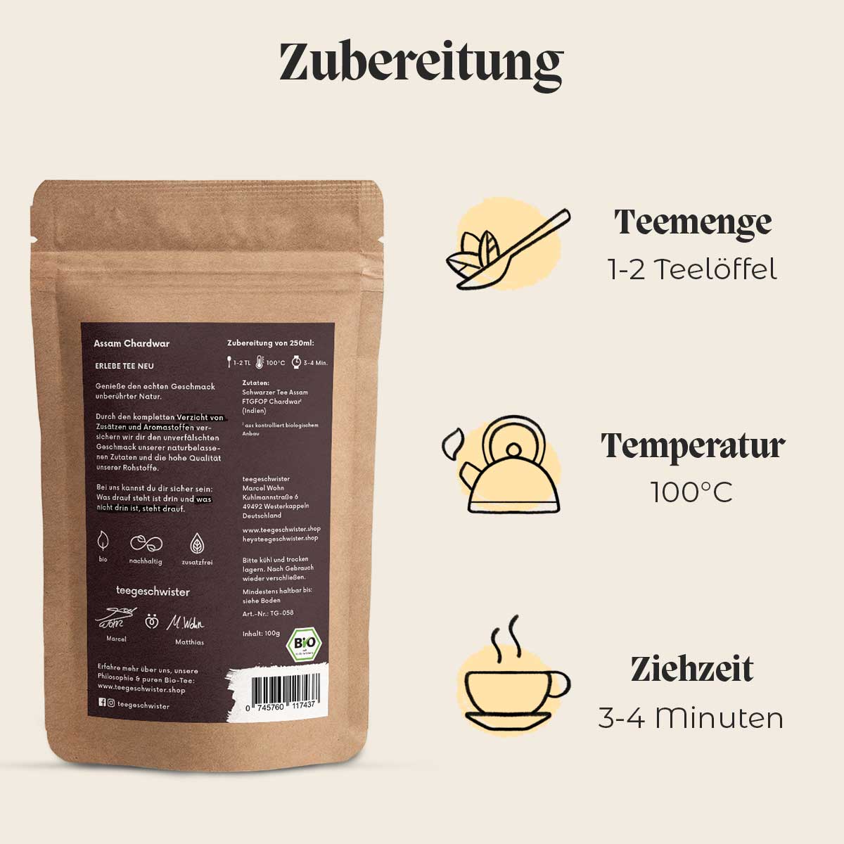 In diesem Bild wird die Zubereitung des schwarzen Tee Assams dargestellt.