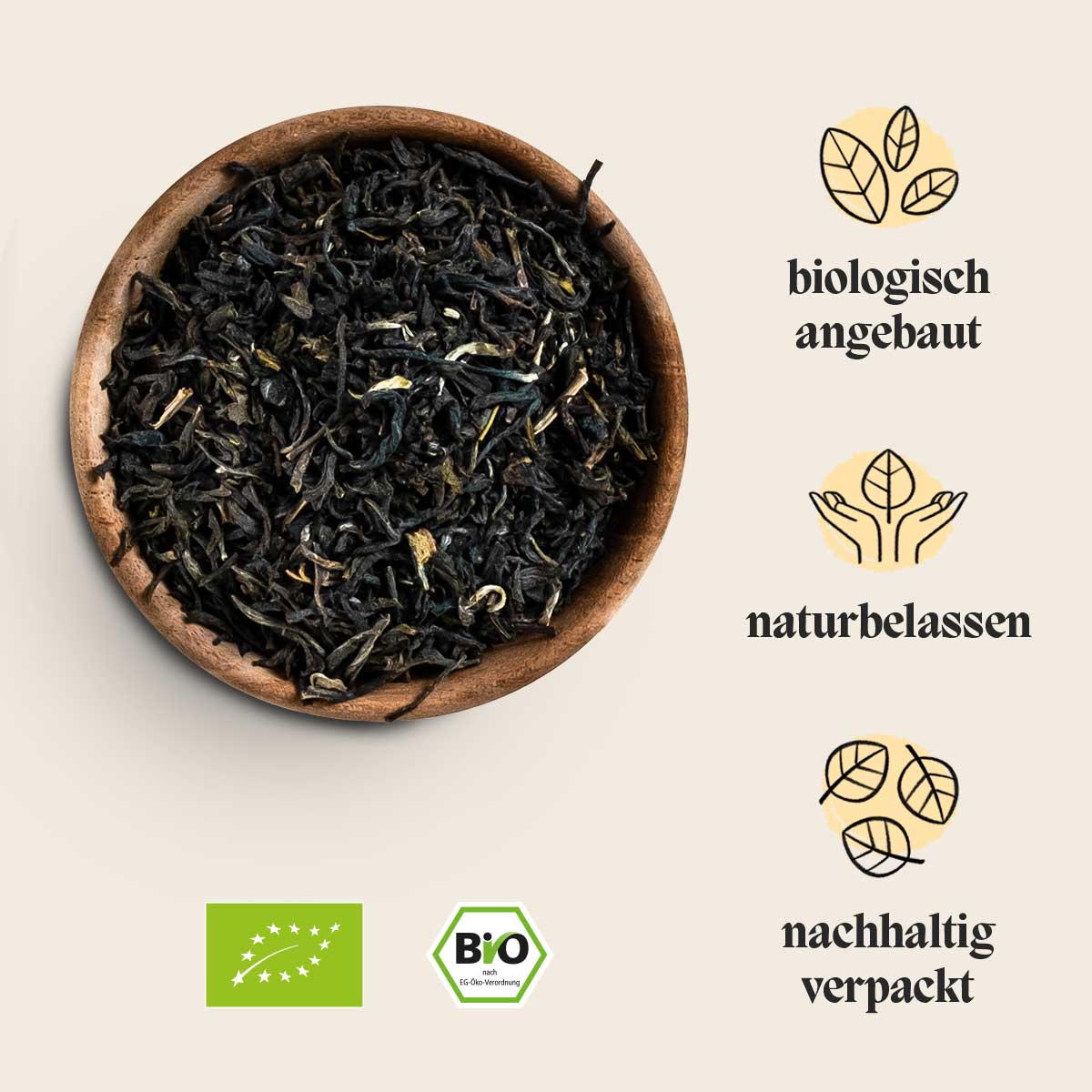 In diesem Bild sieht man den losen Jasmintee in einer Schale.