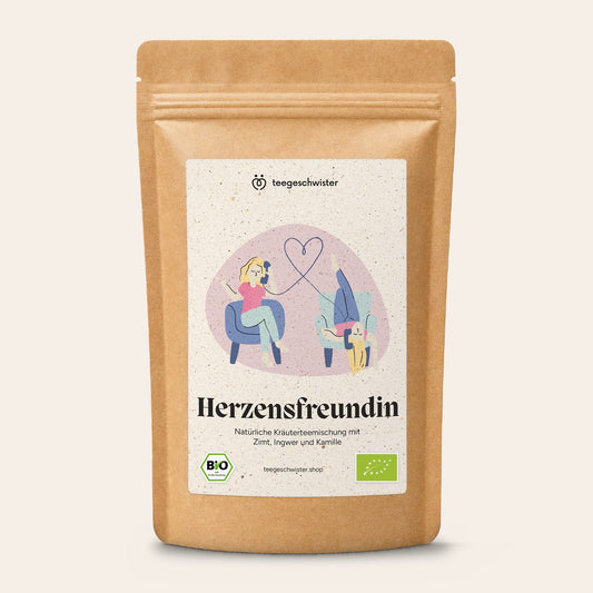 Herzensfreundin – Bio-Kräuterteemischung mit Zimt, Ingwer und Kamille im Doypack von teegeschwister