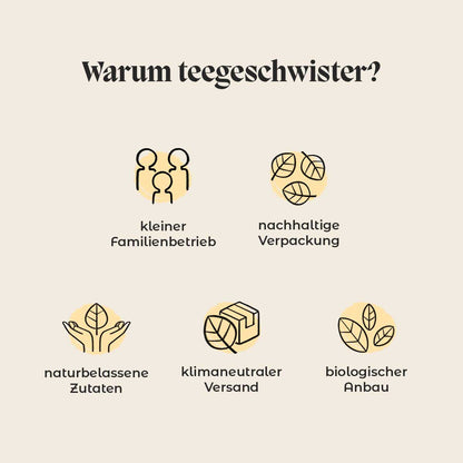 In diesem Bild sieht man die Werte des Verkäufers des Abendtees. Bio, nachhaltig verpackt, naturbelassen.